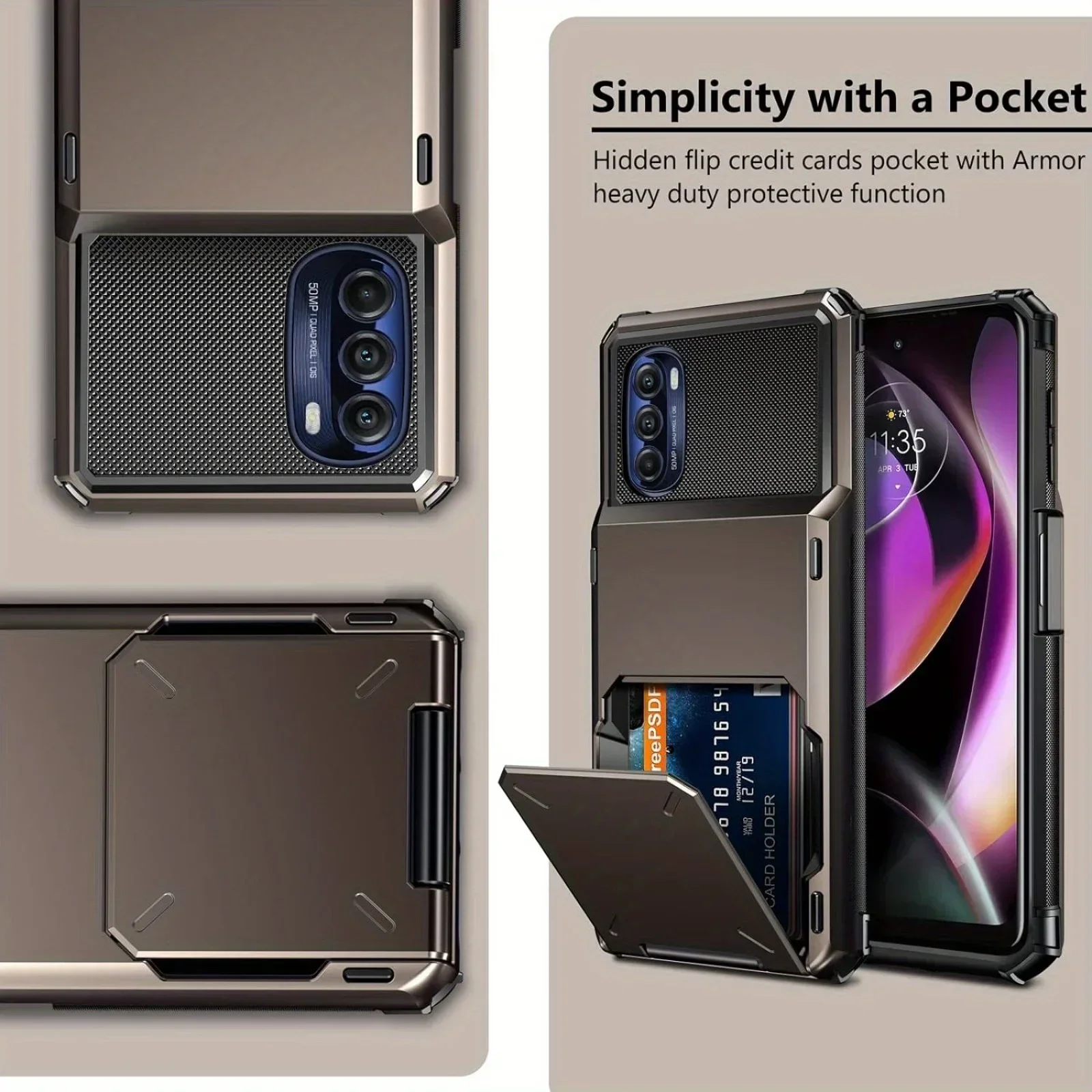 Card Case for Moto G 5G Case Wallet Cover 4-Card Credit Card Holder ID Slot Hard Shell Rugged Armor Case for Moto G 5G