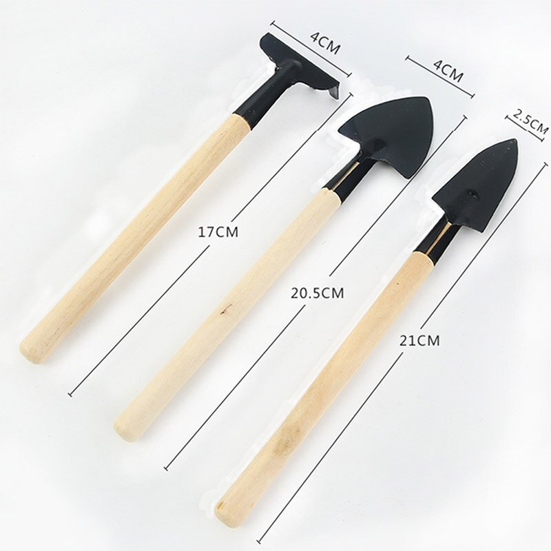 3 Pcs/Set Multi Purpose Black Plant Soil Shovels Spade Wooden Handle Gardening Tools Potted Plants Maintenance
