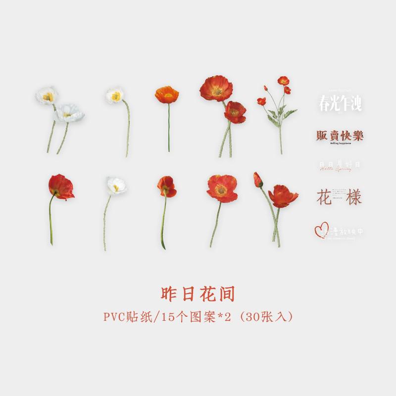 30 Pcs Pvc Sticker Set Flower Theme Stickers Various Special Shaped Stickers For Diy Craft Planners Laptop Phone Calendars: D