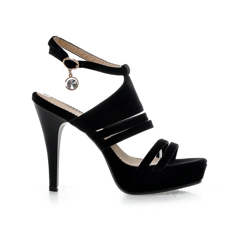 Sandalias QUTAA para mujer, tacón fino superalto, con punta abierta y Cierre trasero de PU, hebilla de diamantes de imitación, zapatos de tacón tipo gladiador de , talla 34-39