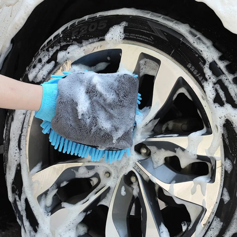 Mikrofaser Autowaschhandschuhe Chenille Wasserdichter Mitt Weiche Mesh-Rückseite Doppelseitiger Handschuh Mitt Wachs Detaillierungsbürste Autoreinigungswerkzeug