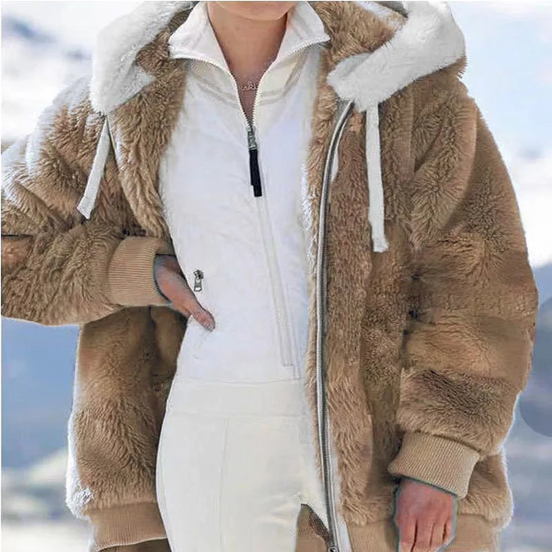 2024 hiver femmes manteau décontracté à capuche fermeture éclair dames vêtements cachemire femmes polaire veste couleur unie dames manteaux: M / Or