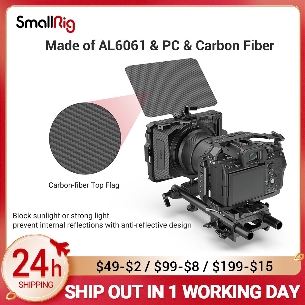 SmallRig Lightweight Clamp-On Matte Box for Mirrorless DSLR Cameras with Carbon Fiber Top Flag and 67/ 72/77/82/114mm Lens 2660