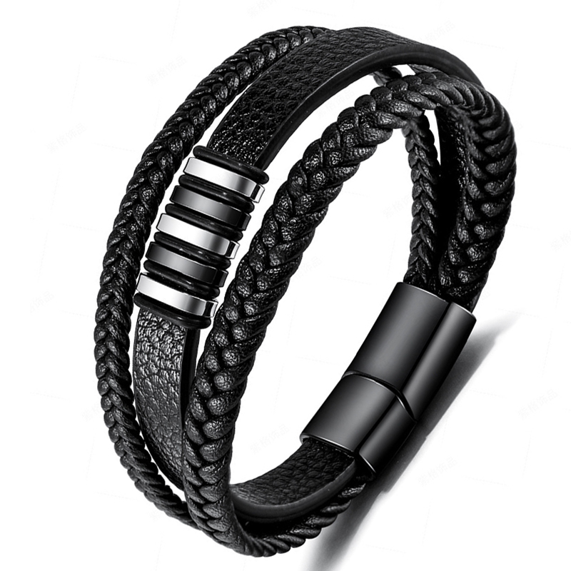 Lederen Armband Mannen Punk Stijl Rvs Magneet Knop Mutil-Layer Leren Armband Voor Mannen Sieraden: 5
