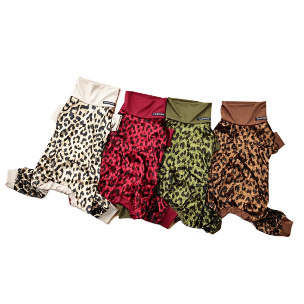 Leopard Dog Pajamas for Small Medium Dogs ,Anti-Shedding Puppy Elastic Hoodie,Soft Silk Fabric Overalls for Dogs Pet Costume