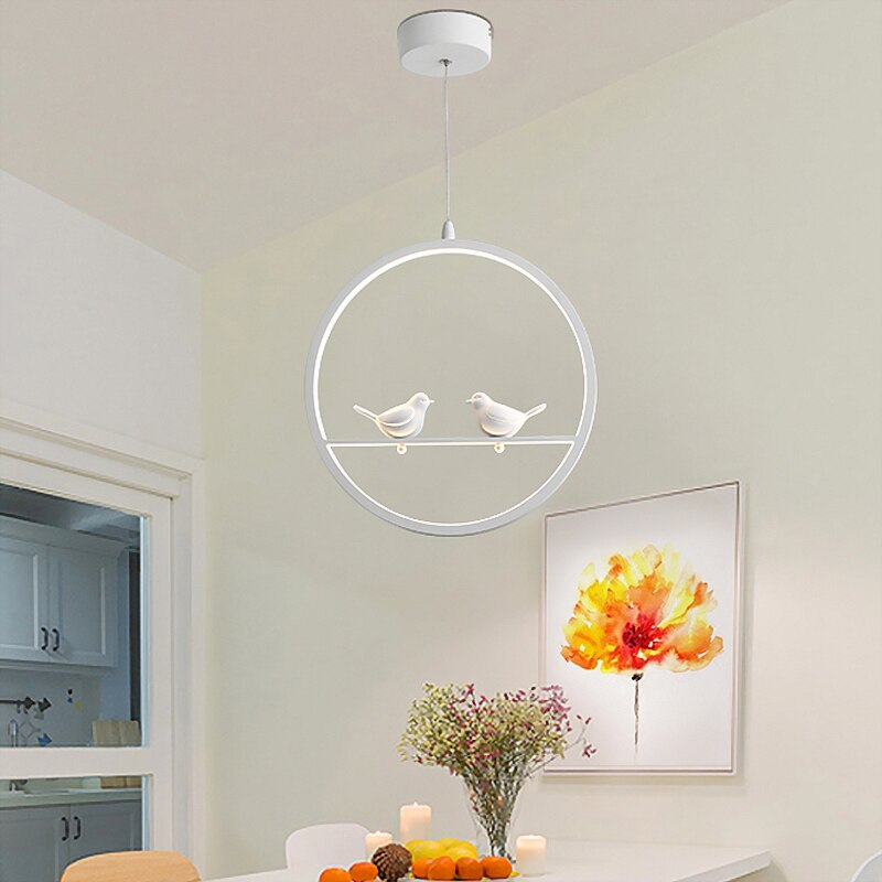White/Black Pendant Lights Indoor Balcony Loft Home Hanging Lighting Modern Kitchen Parlor Art Birds LED Pendant Lamps