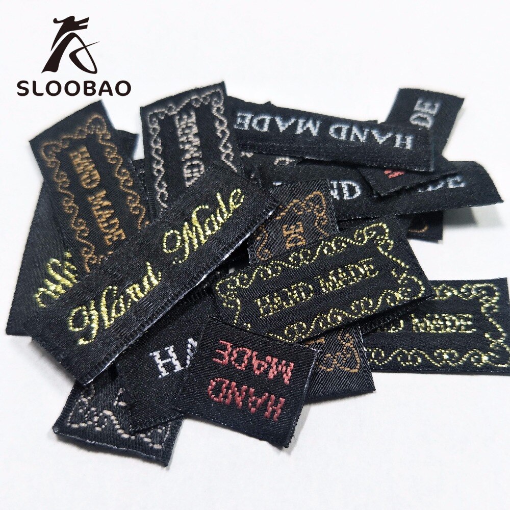 Sloobao 100 stk / lot håndlavet label vævede etiketter til tøj sko tasker tøj tøj vaskbart tilbehør tag diy hovedetiket