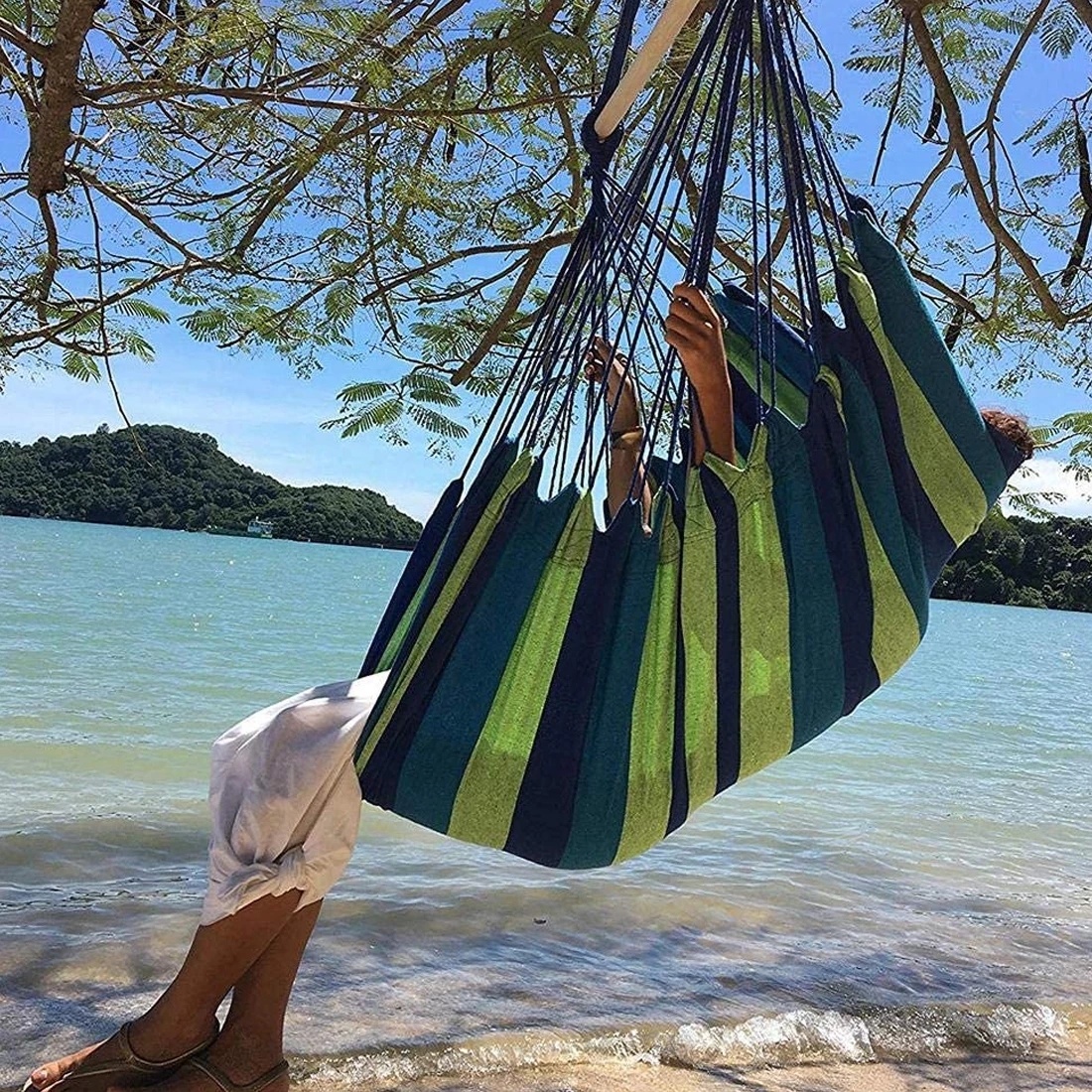 Columpio portátil para exteriores, hamaca gruesa para jardín, viaje, Camping, almohada, columpio