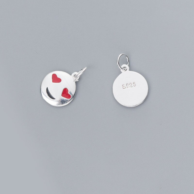 MEETSOFT Cute 925 Sterling Silver Round Face Silme Charms of DIY Handmade Jewelry Necklace Deocration Bracelet Accessory