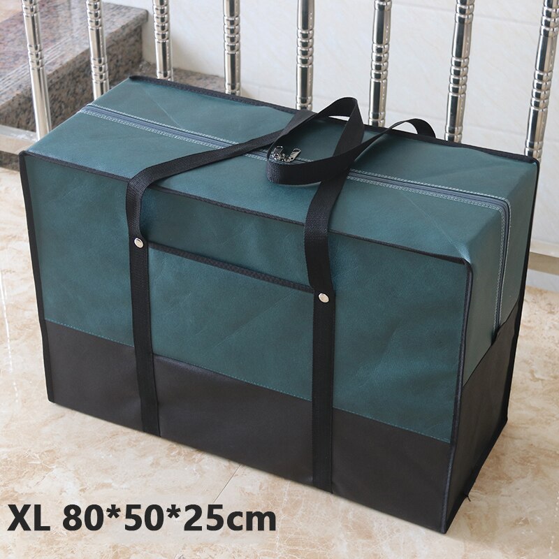 Moving house big bag waterproof canvas large capacity men's travel bag Oxford cloth quilt bag luggage packing: green XL 80x50x25cm