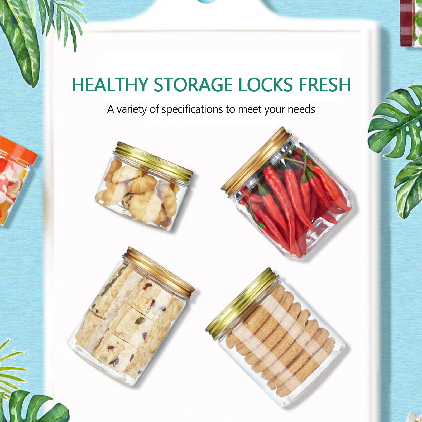 50ml/100ml/150ml/200ml/300ml Plastic Jar With Lid Screw Iron Transparent Container Kitchen Storage Jar Food Storage Containers