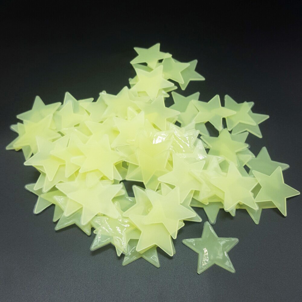 QIBU 100 stuks Lichtgevende 3D Ster Fluorescent Glow in The Dark Kerst Decoratie voor Kid woonkamer Accessoires DIY Muur stickers: yellow
