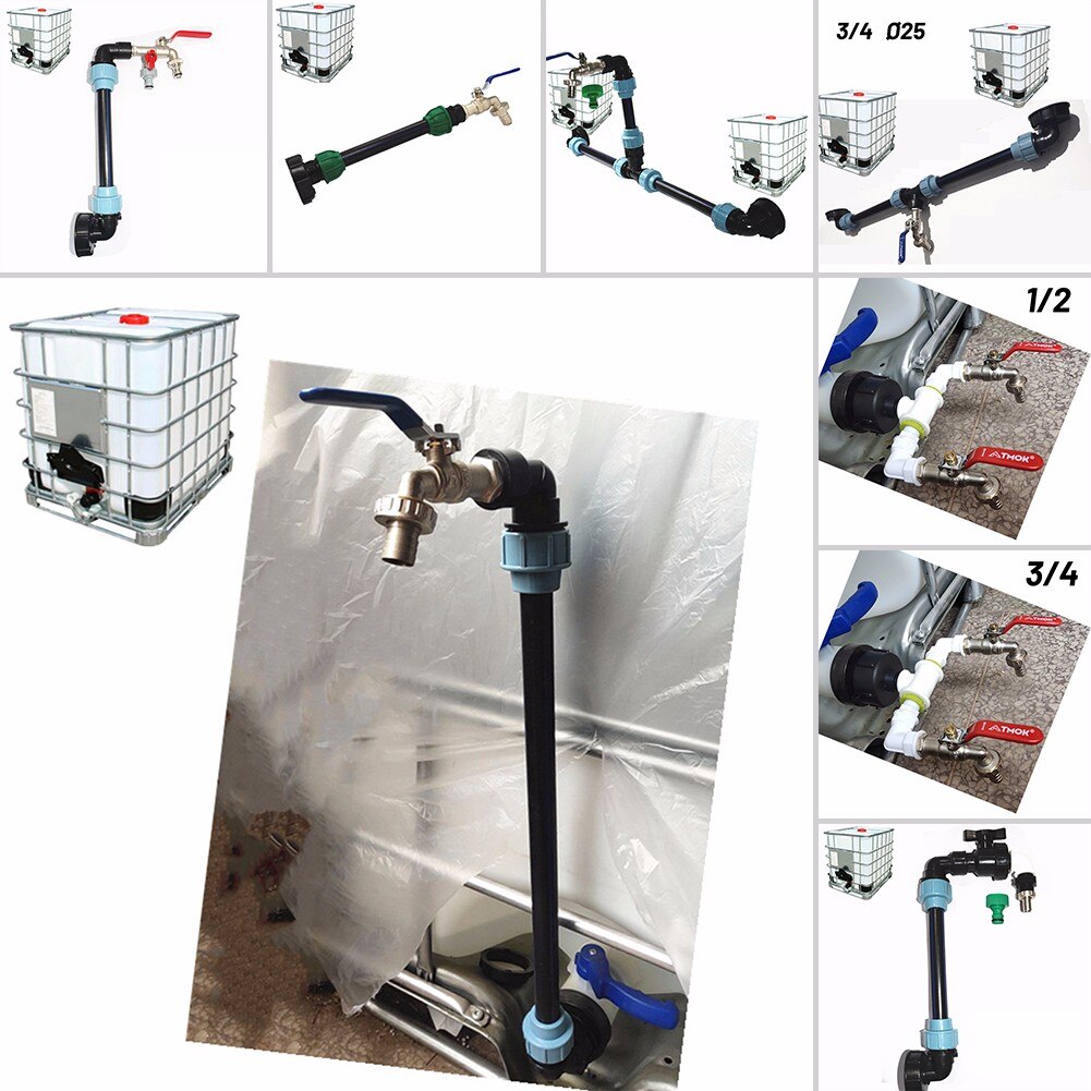 For IBC Adapter Connection Lever Set For 2 Tanks Outlet Tee Connector+Tap Valve PE Connector For Ø25mm Pipe IG S60x6