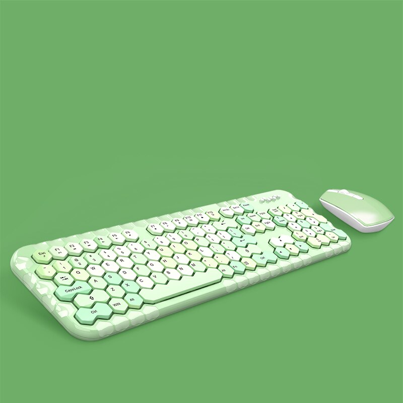 2.4G Wireless Keyboard Mouse Set For Laptop Computer PC Gamer Gaming Keyboard Mouse Mice Slient Button Computer Keypad: Green Set