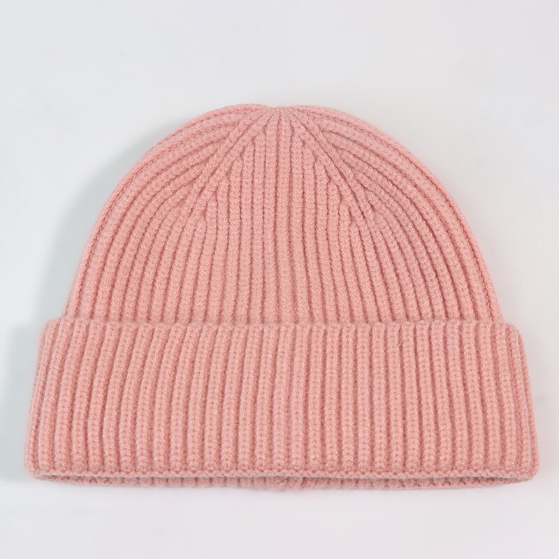 Gebreide muts zachte wintermuts warme kap docker skullcap dames heren hiphop effen muts outdoor muts met omslag meloen volwassen: Roze