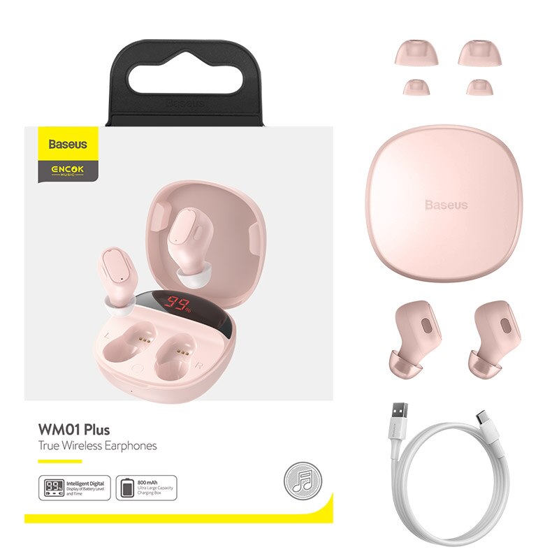 Baseus WM01 Plus Tws Bluetooth Oortelefoon Voor Iphone Draadloze 5.0 Mini True Draadloze Koptelefoon Slimme Ruisonderdrukking Voice Headset: Pink