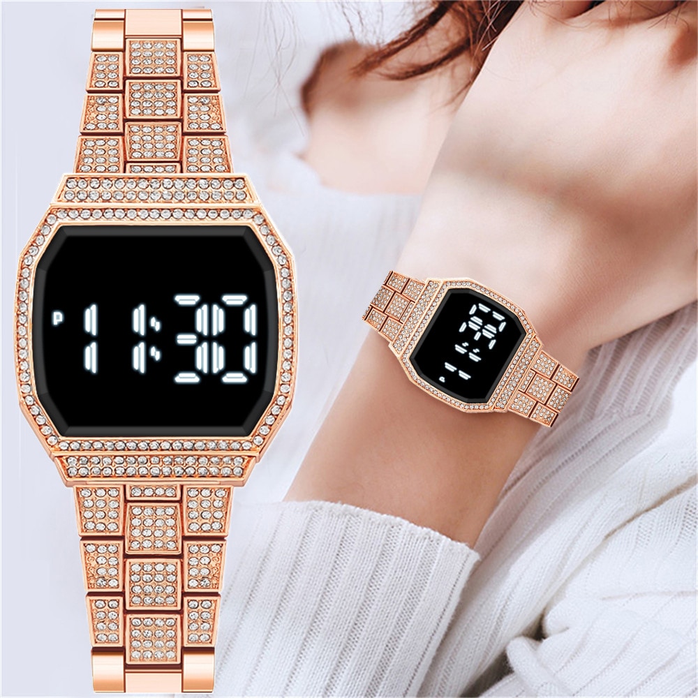 Jessingshow Rose Gold Luxe Vrouwen Dress Horloges Meisjes Elektronische Horloge Armband Horloge Dames Mode Kristal Polshorloge