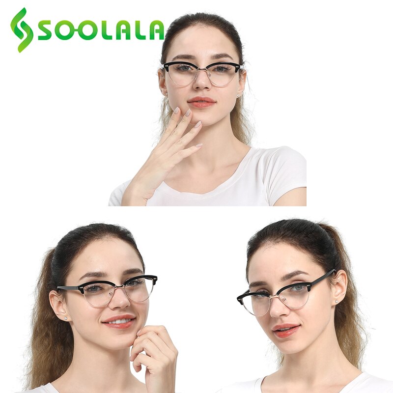 SOOLALA ojo de gato Semi-Rimless Anti luz azul filtro gafas marco mujeres azul claro bloqueo Anti radiación gafas de ordenador