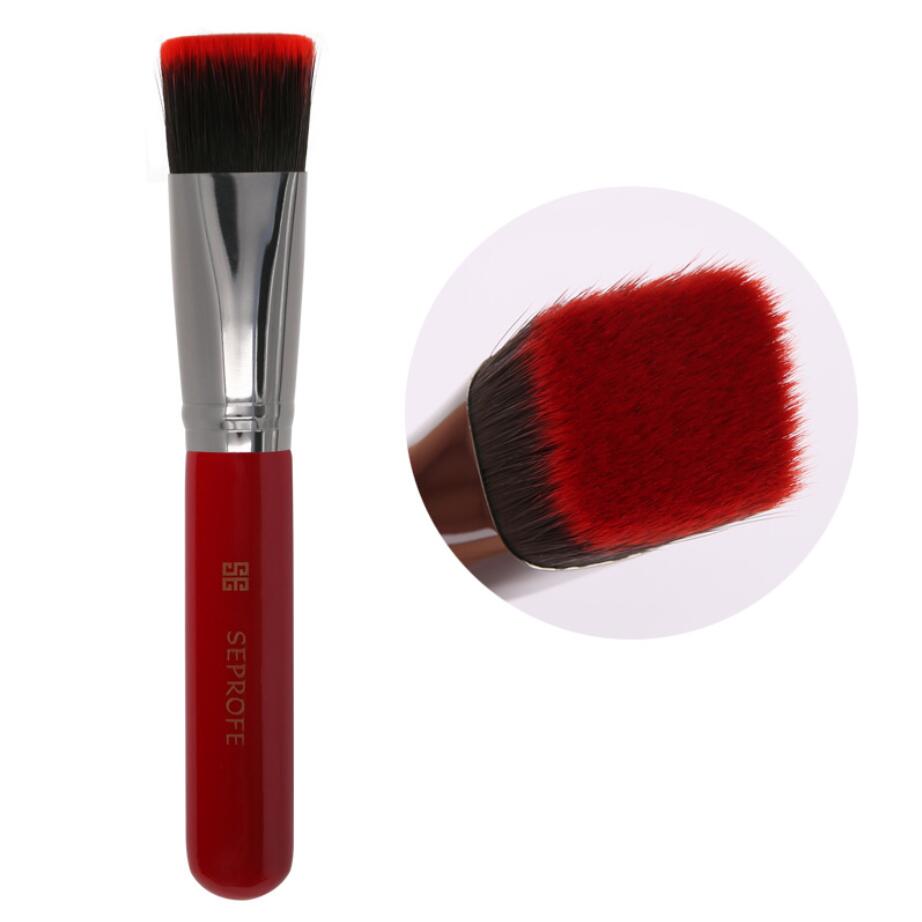 Juego de brochas de maquillaje base , 1 unidad, cabeza plana inclinable, corrector de mango pintado de madera y metal, herramientas de maquillaje: red flat