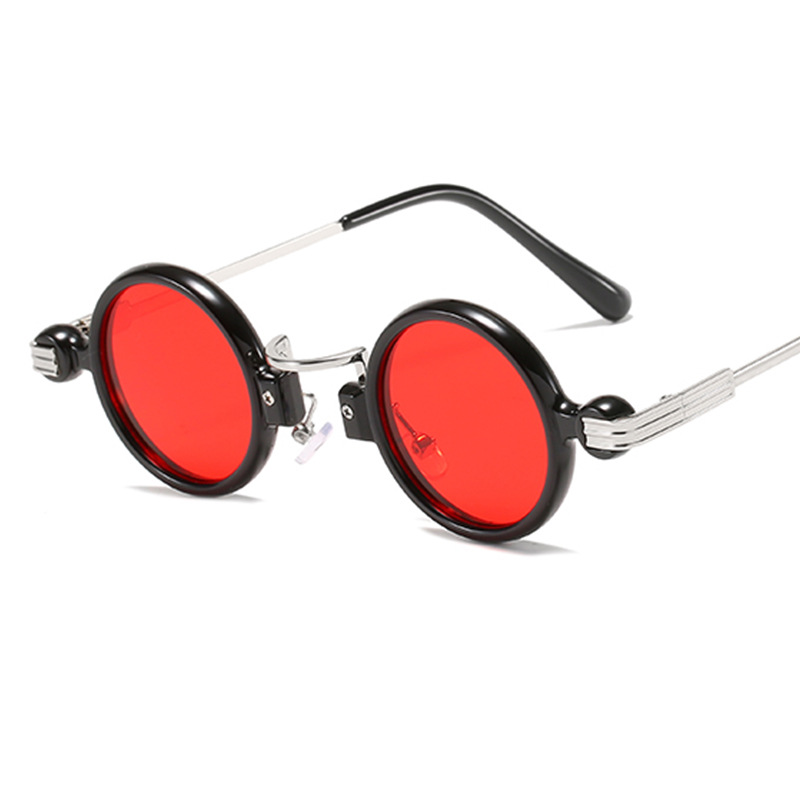 Gafas De Sol redondas pequeñas para hombre y mujer, lentes De Sol Retro Steampunk con montura De Metal, UV400: Rojo