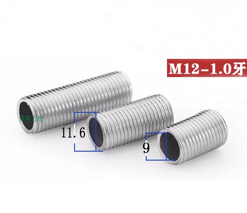 10 teile/los, M12 * 1,0mm pitch gewinde hohl rohr zahn rohr, Länge 2-12cm, gewindestange hohl rohr DIY Beleuchtung Zubehör