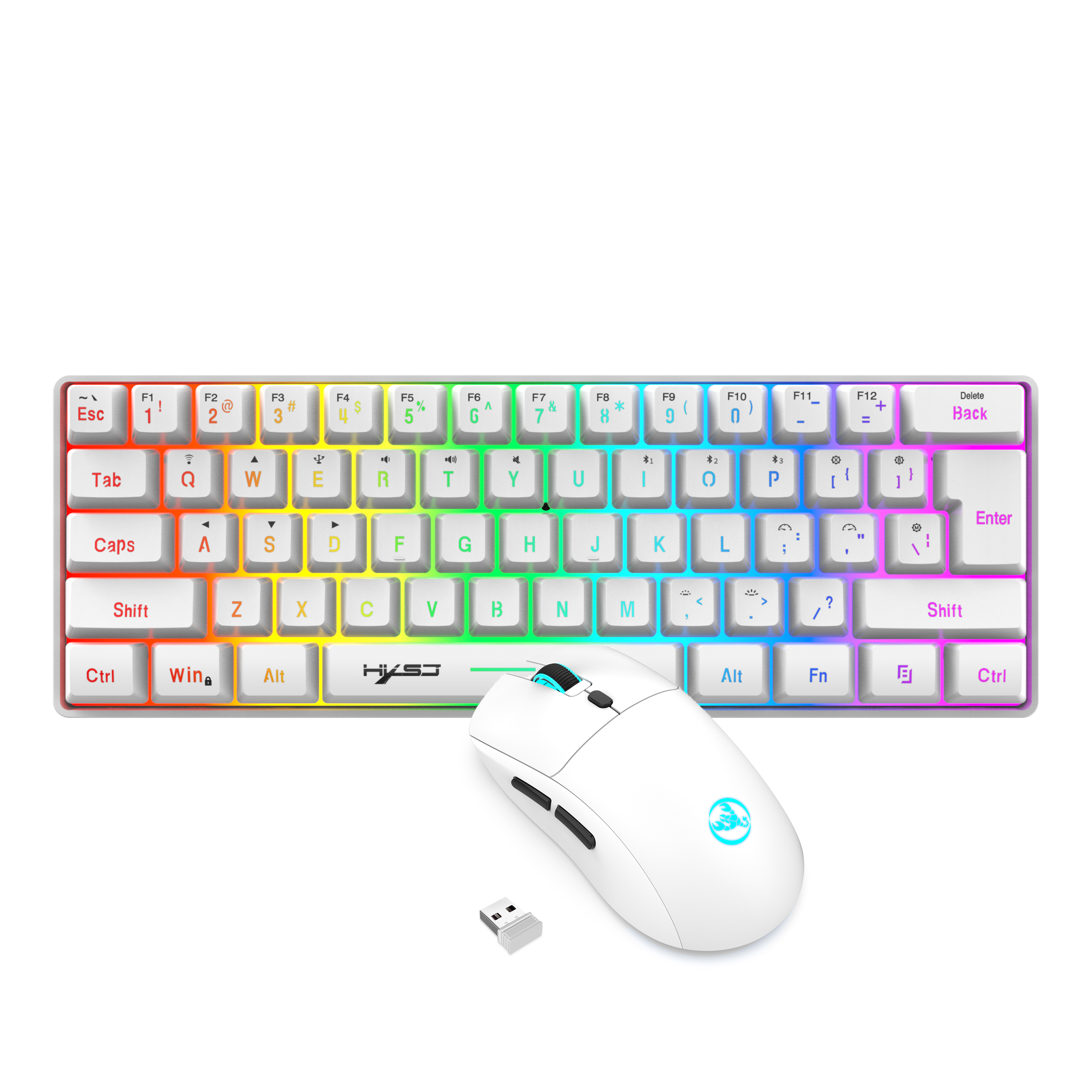 60% Bezprzewodowa klawiatura i mysz do gier, podświetlana RGB, cicha, ergonomiczna klawiatura mechaniczna, mysz do gier na komputer stacjonarny: WHITE