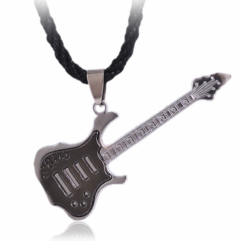 Collar de guitarra de para hombres y mujeres, Gargantilla con colgante de violín, cadena de cuerda de cuero de acero inoxidable, joyería para niños, para parejas de: 7