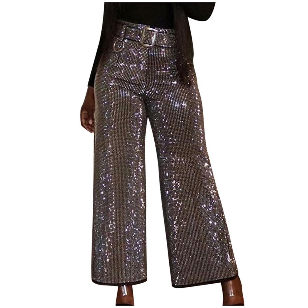 Zomer Vrouwen Elastische Waisttrousers Dames Slanke Pailletten Broek Hoge Taille Clubwear Party Mode Vrouwen Lange Broek