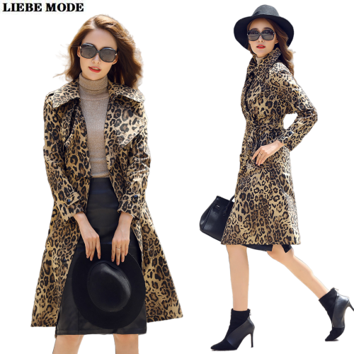 Trench-Coat imprimé léopard pour Femme, manteau Long avec ceinture croisée, coupe-vent à la coréenne, Veste à col rabattu: L