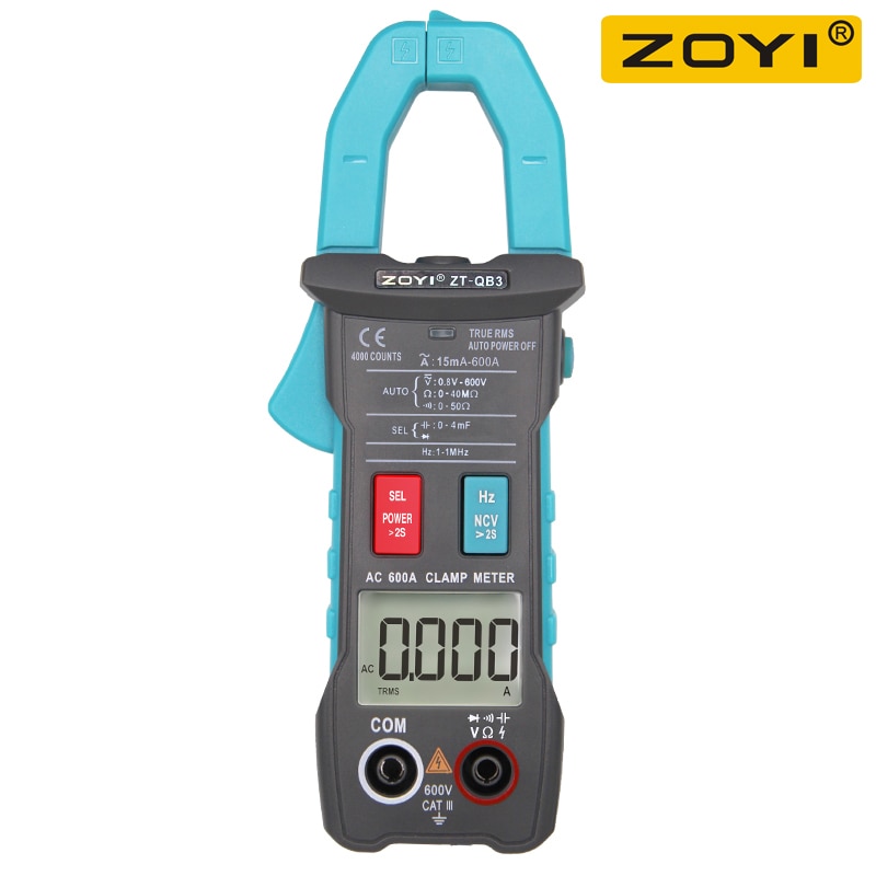 ZOYI ZT-QB3 Digital Smart Clamp Meter AC 600A Multimeter 4000 Counts True RMS Capacitance DC/AC Voltmeter Automatic Range