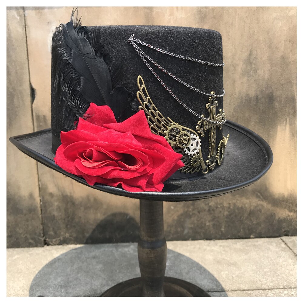Retro Vrouwen Handgemaakte Steampunk Top Hat Met Bloem Bolhoed Dance Party Hoed Maat 57CM Steampunk Hoed: Default Title