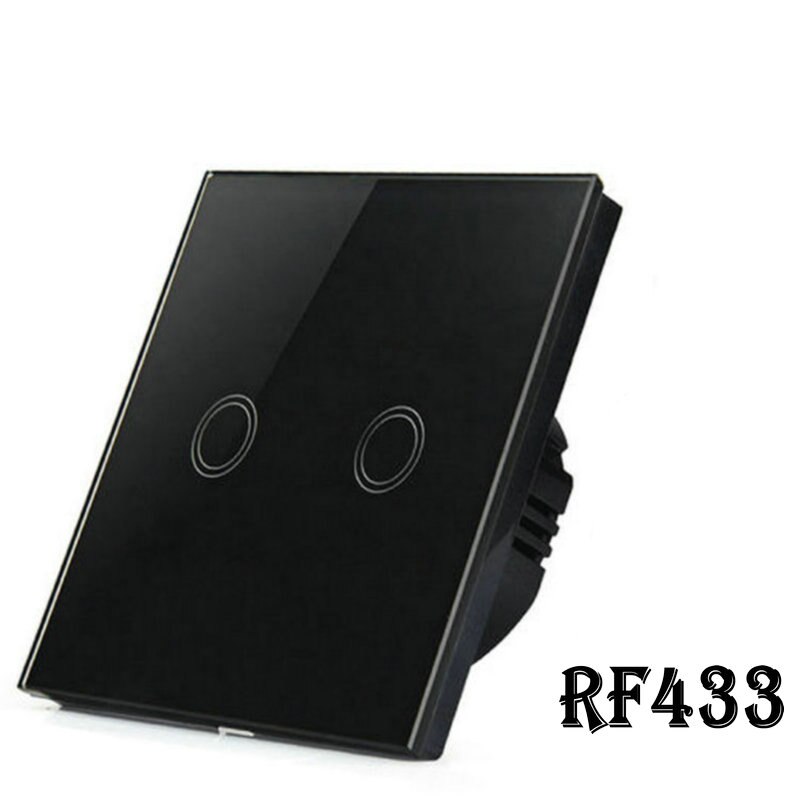 RF433 Remote Control Switch EU Standard 1/2/3 Gang Touch Wall Light Switch 220V White Crystal Glass RF Controller Switches: RF433 2 gang black
