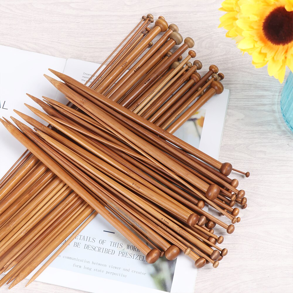 18 sets bamboe dubbelpuntige breinaalden sokkenhaaknaalden 25cm/9.8 " 35cm/13.78 " lang voor sjaal-trui breinaald