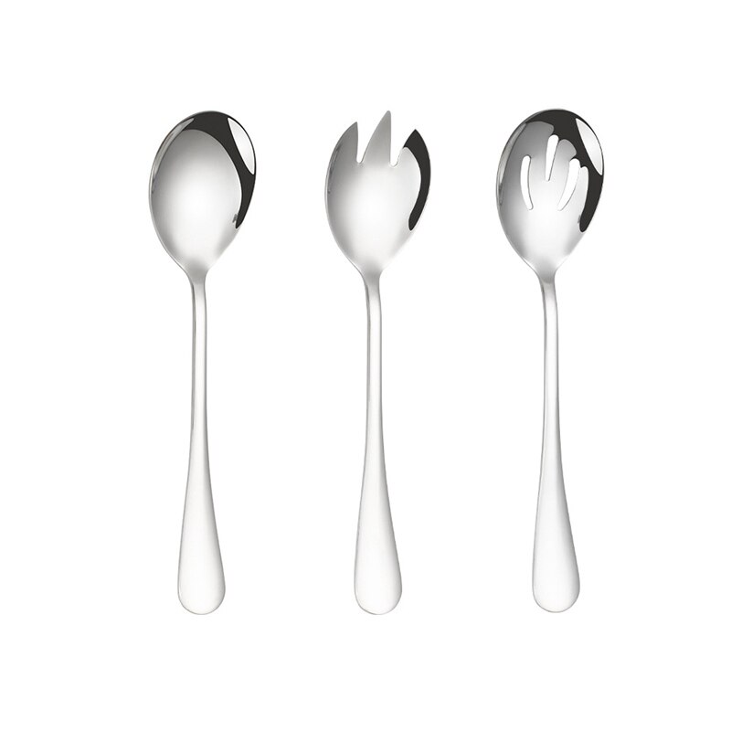 3Pcs Salad Dessert Spoon Set Large Stainless steel Salad Fork Spoon Serving Set Tablespoon Salad Server Kitchen Spoon Utensils