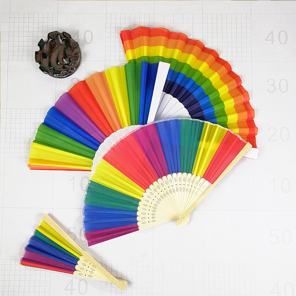 Rainbow Hand Held Folding Fan Dance Fan Chinese Style Fan Wedding Themed Parties Decoration Birthday wachlarz drewniany