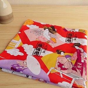 furoshiki- Chiffon cadeau traditionnel japonais/Tapisserie (Komon x Lin Décoration : Rouge/Orange