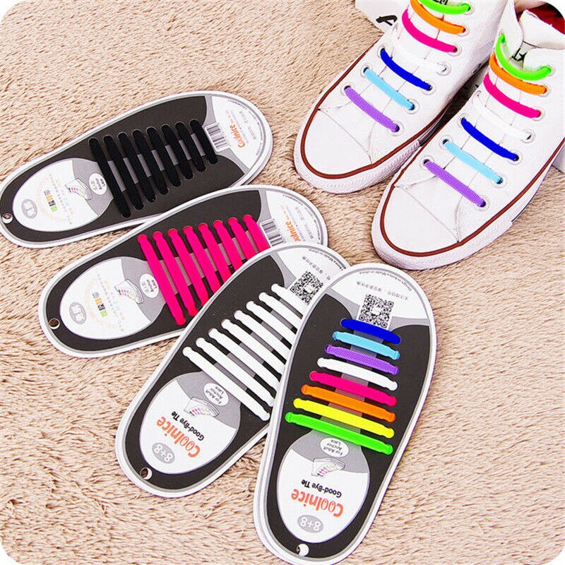 12stk Silikone Snørebånd Elastiske - Ingen Slip for Mænd og Kvinder - Gummi Zapatillas