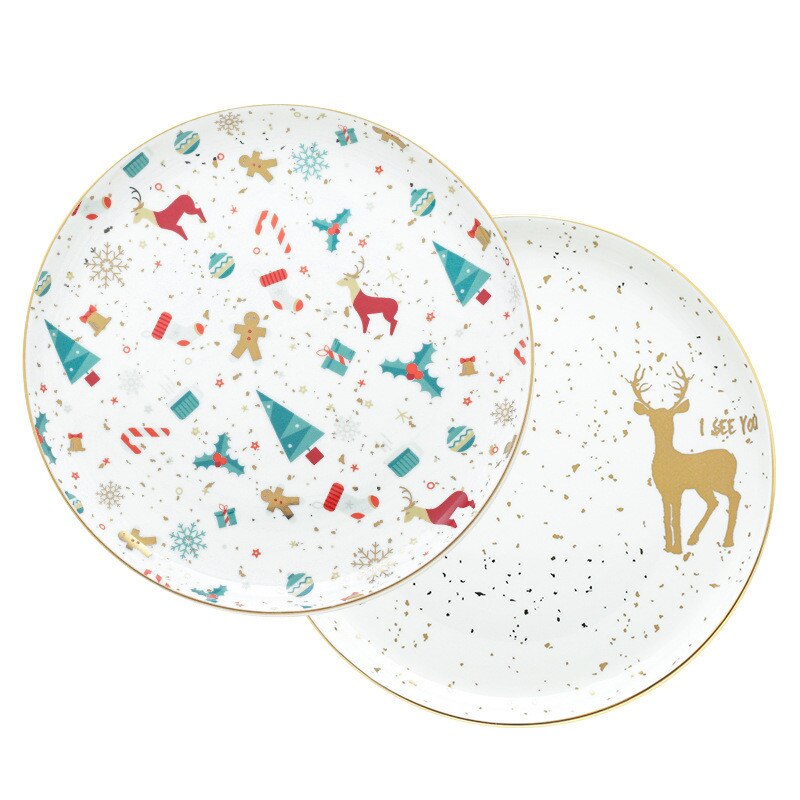 Kerst Patroon Platen Flat Tray Kerst Cadeau Sneeuwpop Patroon Plaat Westerse Restaurant Steak Platen Heerlijk Dessert Lade