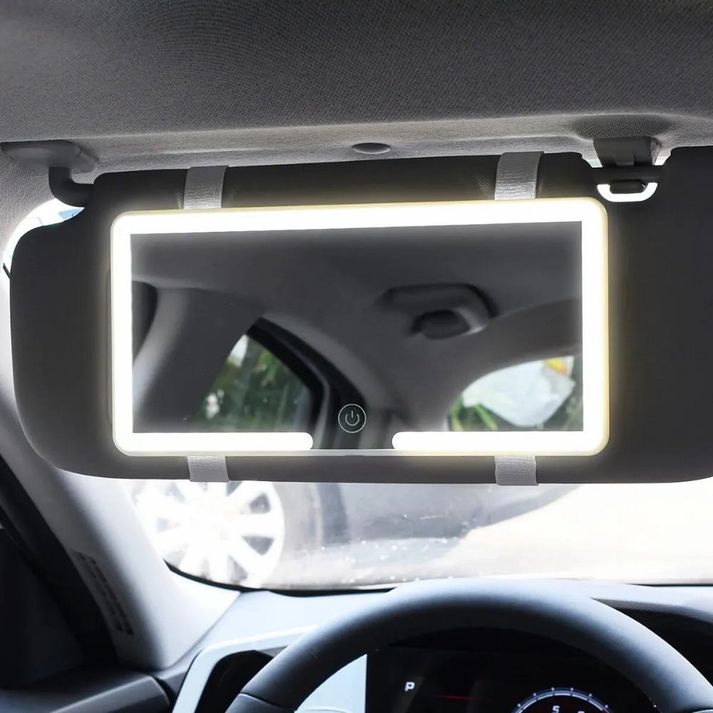 Espejo de maquillaje para parasol de coche, pantalla táctil LED, brillo ajustable, conmutable, espejo de maquillaje Interior de coche, espejo de tocador de carga