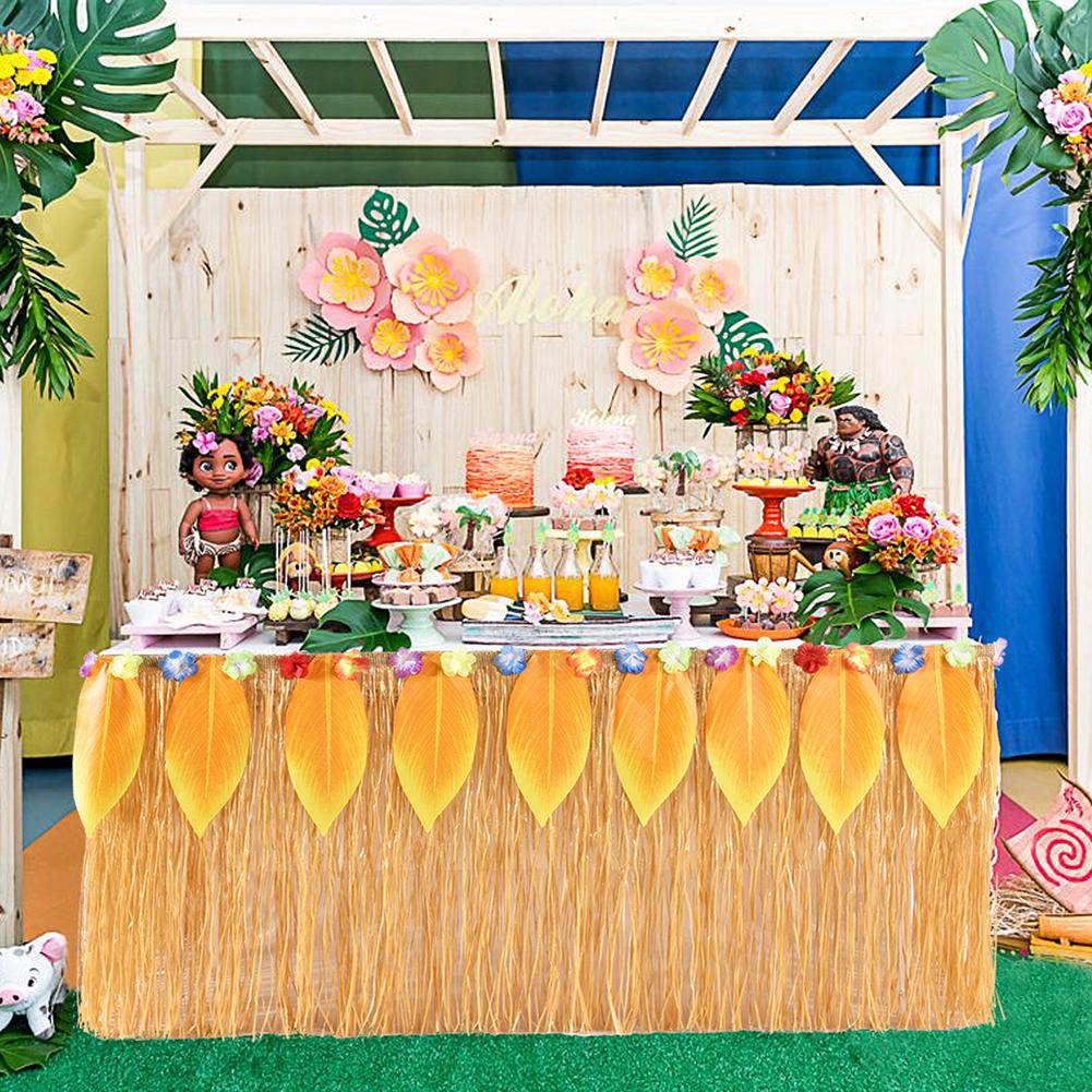 9ft Goud Geel Hawaiian Tafel Rok Tropische Tafel Rand Gras Bank Tafel Rok Cover Wedding Party Diy Decor Supplies