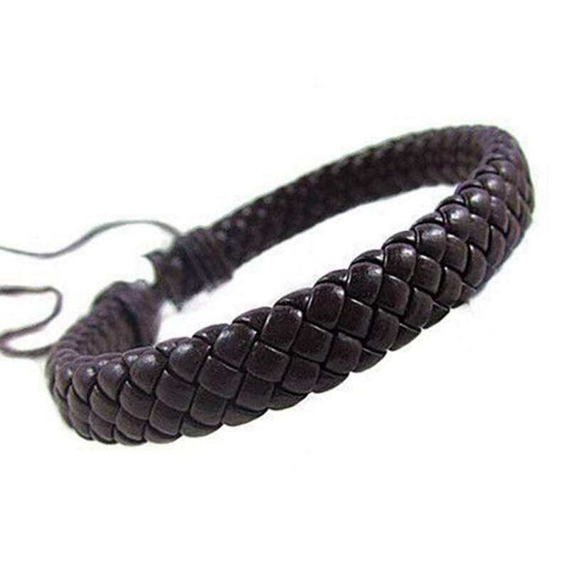 1pc Simple Hand-woven Leather Bracelet Bangle for Women Men Cuff Rope Chain Charms Bangles Gothic Braided Bracelet Jewelry: BR