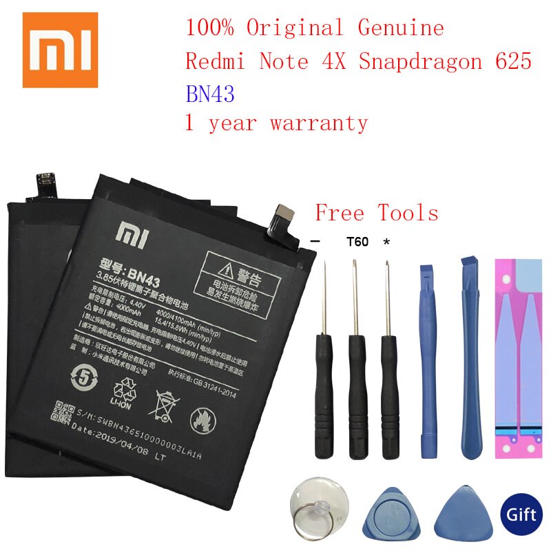 XiaoMi Original Replacement Battery For Xiaomi Note 3 4 4X 5 5A Pro Mi5 Mi 5X MI5S Redmi 3 3S 3X 4X 4A 5A 3 pro 5 Plus Batterie: BN43 Note 4 4X 625