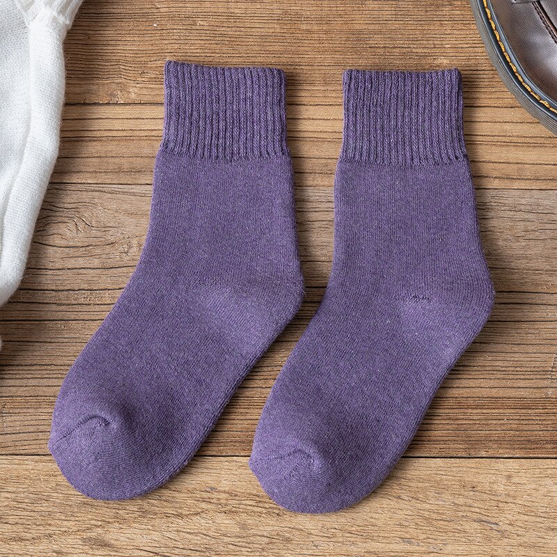 Winter warme damessokken effen kleur badstof dikke sokken dames 1 paar/verpakking: Paars