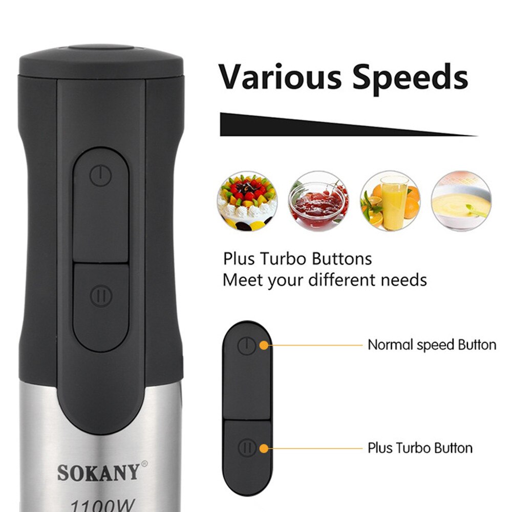 Licuadora eléctrica portátil de 1100W, batidora de mano multifuncional de 2 velocidades para cocina, licuadora de frutas, verduras, zumos, batidora de alimentos para bebés