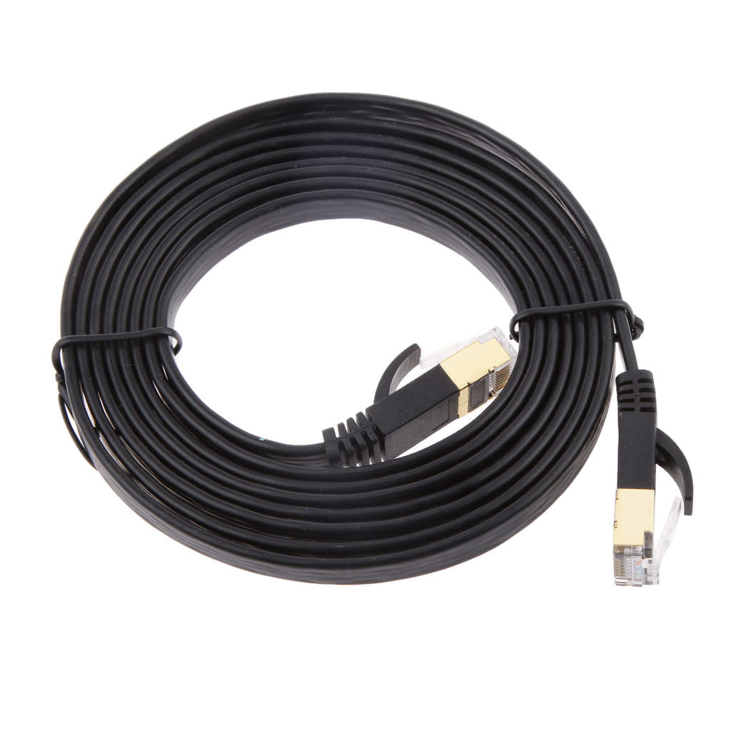 2M 6.6FT Cat7 RJ45 Ethernet Flat Patch Network LAN Internet Cable Cord Gold Plated Support bandwidth up to 600MHz