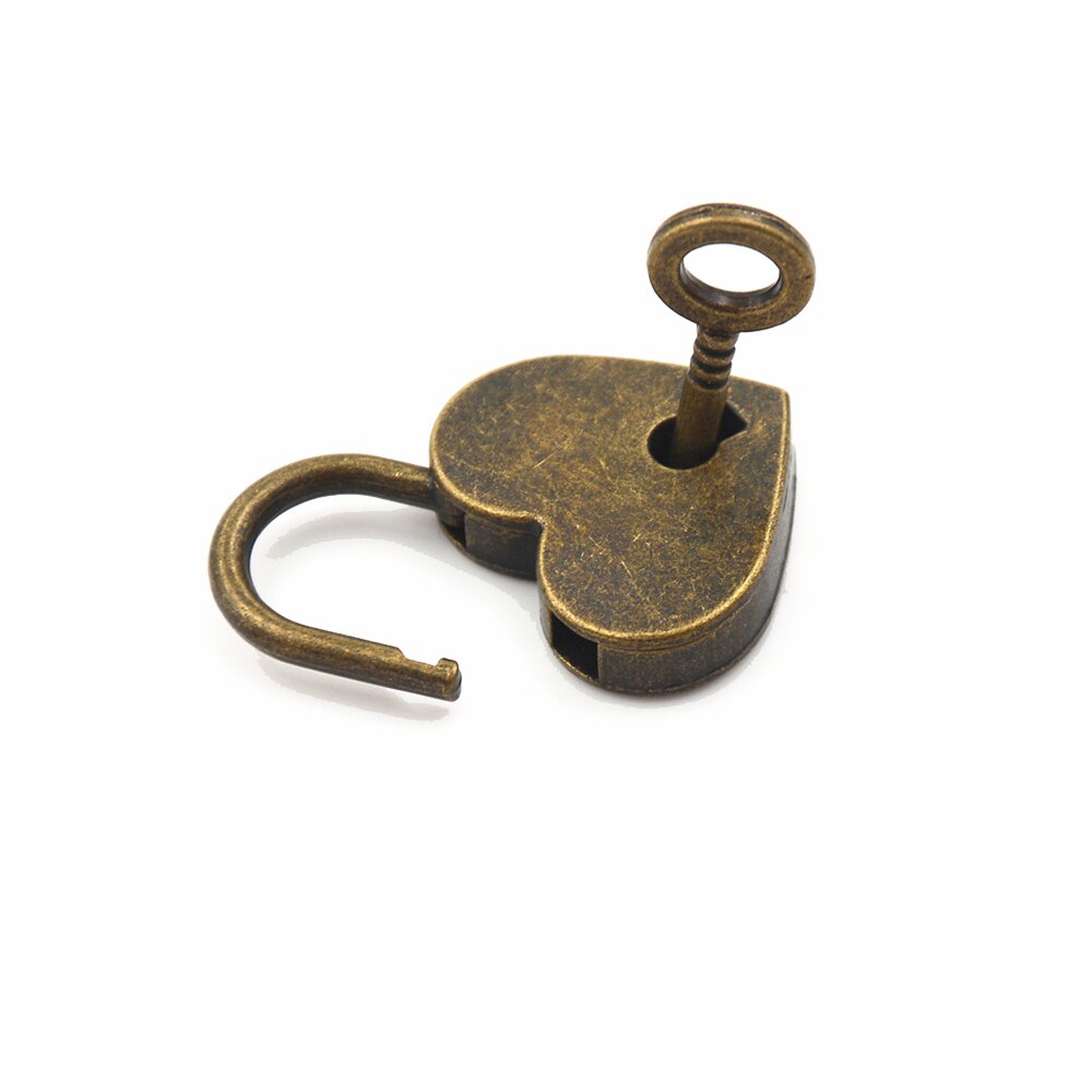 Vintage gammel hjerteformet hængelås antik stil mini archaize hængelåse nøglelås med nøgle til smykkeskrin dagbog