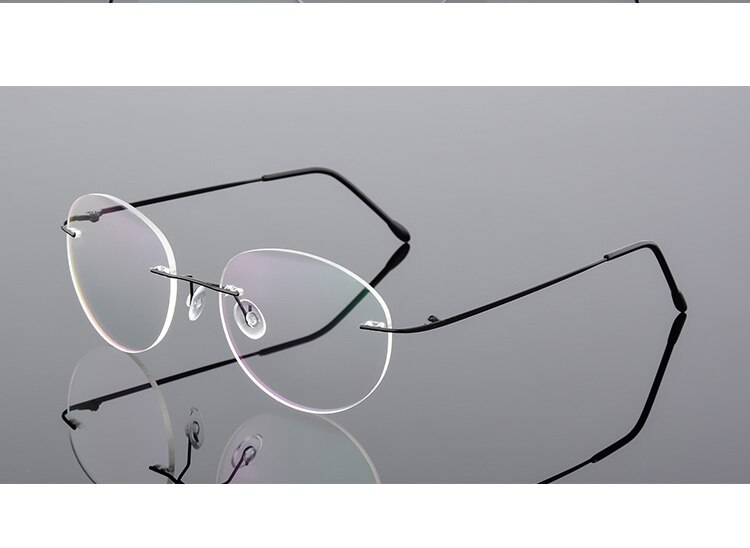 Gafas redondas sin montura Retro para mujer, lentes ópticas ultraligeras, Vintage, ovaladas flexibles, gafas graduadas para Miopía: Black