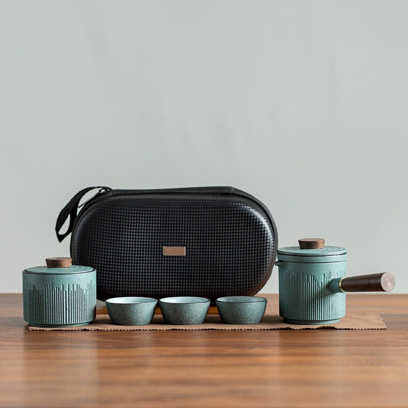 TANGPIN green ceramic teapots with 3 cups a tea sets portable travel tea sets with travel bag