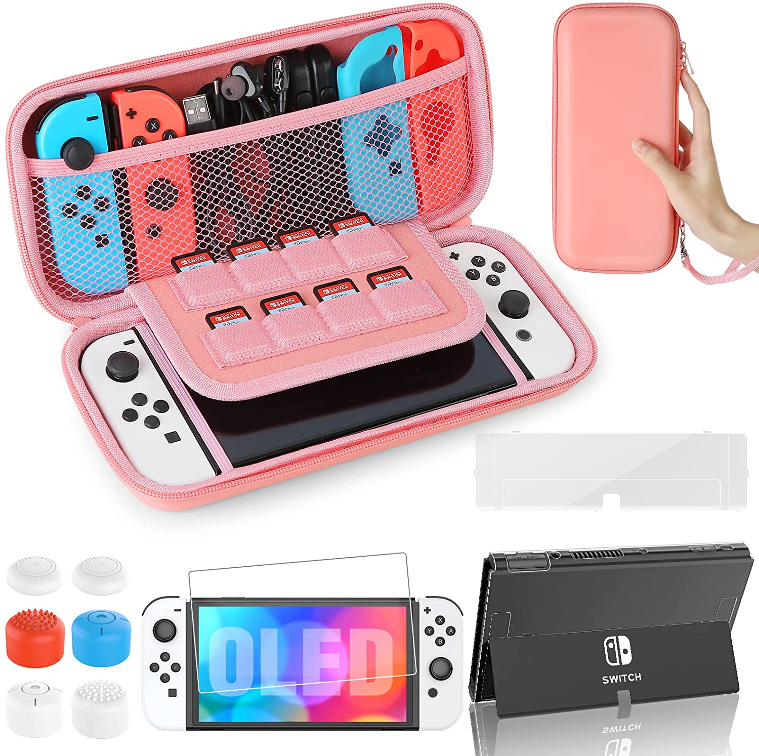 HEYSTOP Nintendo Schalter OLED Modell Tragetasche, 9 in 1 Zubehör Bausatz für Nintendo Schalter OLED Modell