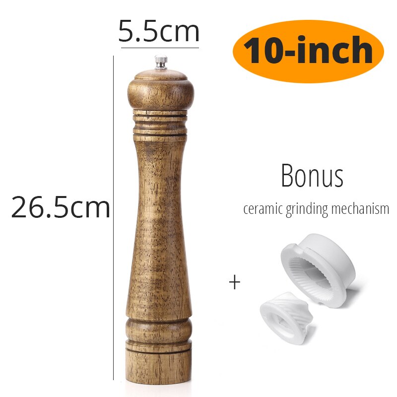 Salz und Pfeffer Mühle, Holz Pfeffer Schüttler mit Stark Einstellbare Keramik Grinder mit ersatz Keramik Rotor-küche zubehör: 10 inch X 1
